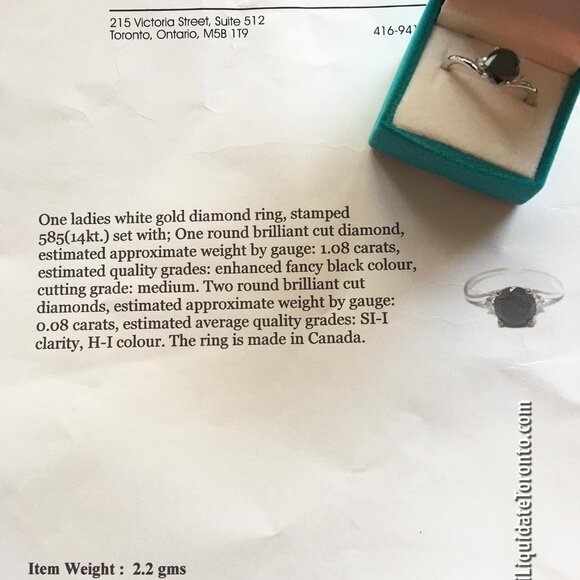 1CT+ Black Diamond 14K Gold Engagement Ring. Brand New in Box & Appraisal. - Picture 4 of 5